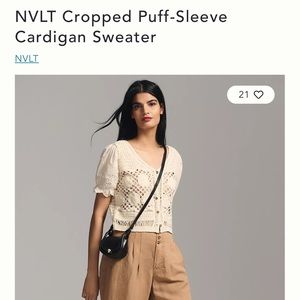 Anthropologie NVLT Cropped Puff Sleeve Cardigan Small